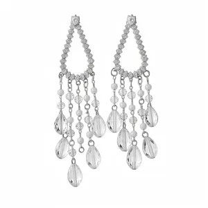 Elegant silver-toned chandelier earrings with cubic zirconia and teardrop crystals