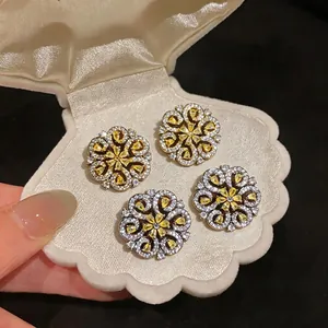 18K gold plated cubic zirconia flower stud earrings, French vintage style