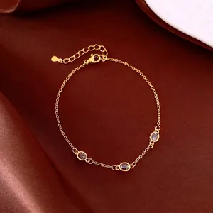 Bracciale a Catena in Rame Placcato Oro Con Zirconia Viola Ovale per Donna Braccialetto Elegante Regolabile Gioielli Regalo