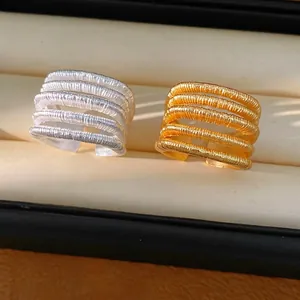 18K Gold Plated Copper Multi-Layer Hollow Open Ring Minimalist Geometric Adjustable Finger Ring Jewelry For Women
