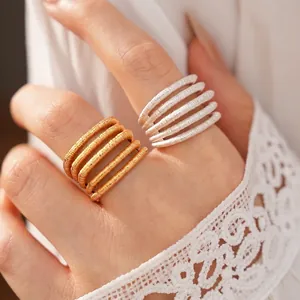 Elegant 18k gold plated multi-layer coiled open ring for women stylish index finger jewelry