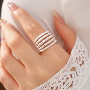 Elegant 18k gold-plated multi-layer open ring with minimalist hollow design on finger