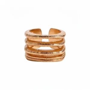 Elegant 18k gold plated multi-layer hollow open ring for women with minimalist design