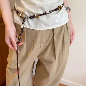 Catena da Vita con Perline Intrecciate a Mano Bohémien Etnico Retro Cintura in Corda Marrone per Donna Accessori Vestito Decorativo