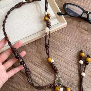 Cintura a catena in vita intrecciata a mano marrone bohémien con perline retrò