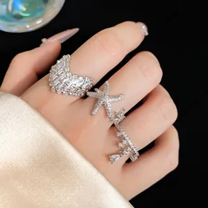 Western Starfish Open Ring For Women Personalized Zirconia Inlaid Copper Finger Ring Light Luxury Adjustable Jewelry Gift