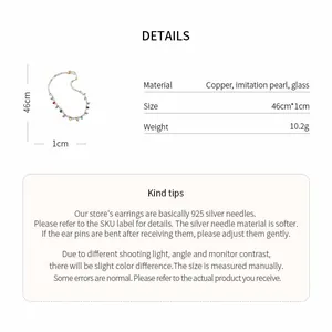 Detailed view of beaded glass pearl necklace with material and size specifications
