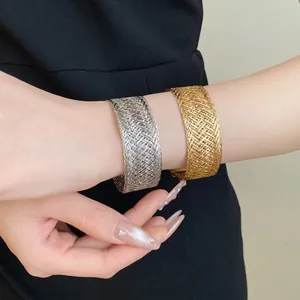 Minimalist Metal Woven Wrap Open Bangle For Women Vintage Luxury Geometric Twisted Cuff Bracelet Fashion Jewelry Gold Silver Plated Jewelry Gift