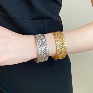 Elegant metal woven mesh open bangles in gold and silver finish for women fashion