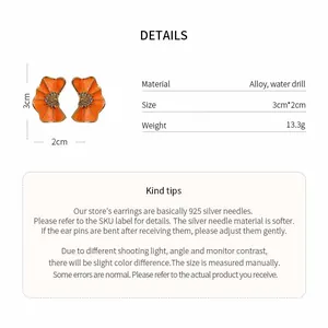 Detailed specifications for orange pleated flower earrings with size and material info