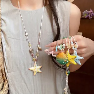 Collar de Cuentas Estrella de Mar Concha Hecho a Mano Cerámica Aleación Playa Vacaciones Joyería Mujer