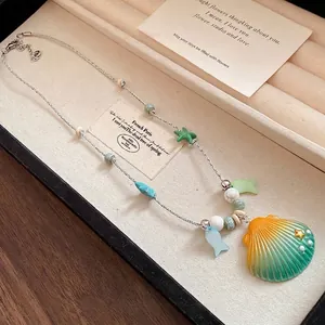 Collar de cuentas de estrella de mar con colgante de caracola para vacaciones de playa