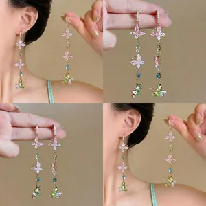Butterfly Long Tassel Drop Earrings Dopamine Fresh Copper Zirconia Inlaid With 925 Sterling Silver Earring Post Jewelry
