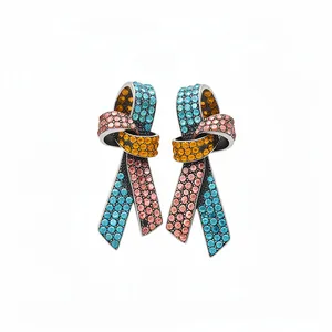 Pendientes vintage elegantes de cristal multicolor con diseño de nudo de cinta para mujer