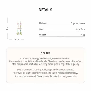 Detailed specifications for colorful butterfly tassel earrings with copper and zircon