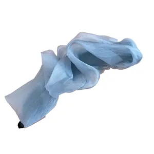 Elegant light blue pleated organza banana hair clip for high ponytail styling
