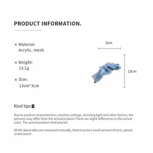 Product specifications and size details for the pleated fabric banana hair clip in blue.