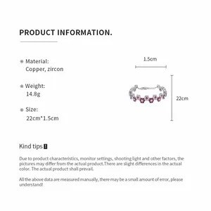 Product specifications for zircon flower bracelet including size material and weight info
