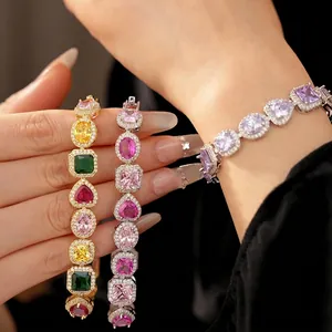 Elegant Zirconia Purple Oval Heart Bracelet For Women Copper Gold Silver Plated Luxury Fashion Commuting Jewelry Accessory