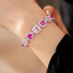 Luxury purple and pink heart-shaped zircon bracelet for women's elegant daily wear.