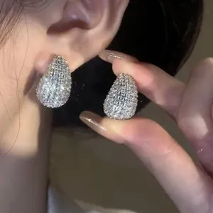 Luxury Teardrop Cubic Zirconia Stud Earrings For Women Copper Silver Plated Micro Pave White Zirconia Water Drop Earring With Silver Earring Post Fashion Jewelry Gift