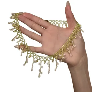 Handmade yellow glass bead lattice flower fringe necklace with light luxury style