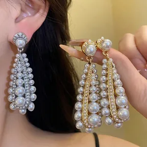 Vintage French Artificial Pearl Waterdrop Earrings For Women Luxury Alloy Silver Earring Post Gold Silver Drop Earrings Jewelry