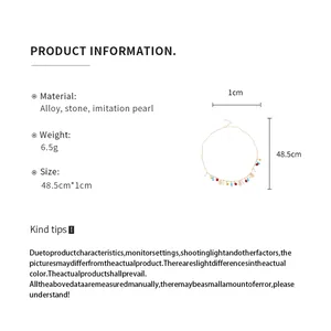 Detailed stone beaded necklace specifications showing alloy material and product size.
