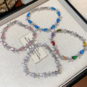 Elegant water-drop zircon flower bracelets in multiple colors for women and girls