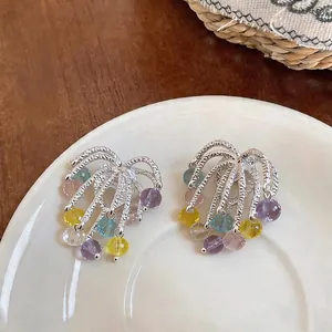 Elegante bunte Kristallperlen-Ohrstecker in Feuerwerk-Form mit Silber-Finish für Damen