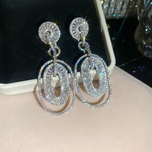 Elegant zirconia double oval drop earrings with brilliant sparkle and luxury feel