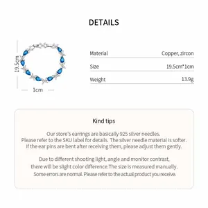 Detailed view of zircon teardrop bracelet with size and material specifications.