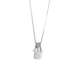 Sweet stainless steel necklace with zircon shell and star charms for women