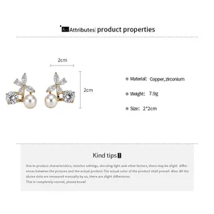 Product details and specifications for elegant zircon pearl butterfly clip-on earrings