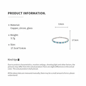 Detail view of zircon bracelet showing 17.5cm length and 0.4cm width dimensions