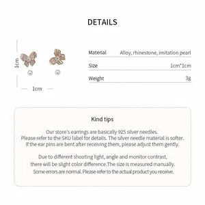 Butterfly rhinestone pearl earrings size and material specifications detail image