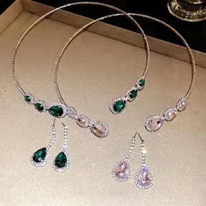 Collezione di Gioielli in Lega Leggera di Lusso con Strass a Goccia d'Acqua Collana e Orecchini per Donna Matrimonio Banchetto Festa
