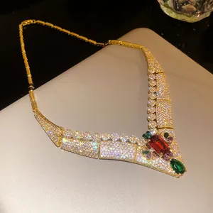 Luxury 18k gold plated necklace with square red zircon and vintage palace style design
