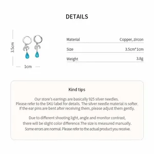 Detailed product specifications for zircon moon and waterdrop pendant hoop earrings