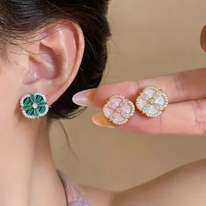 Boucles d'Oreilles Clous Fleur Géométrique Fibre d'Acétate Zirconia Bijoux Haute Gamme Femmes Avec Tige en Argent 925