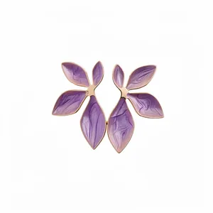 Elegant purple enamel flower stud earrings with vintage style gold-plated metal edges