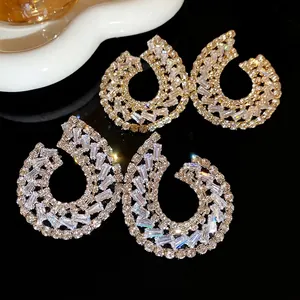 Boucles d'Oreilles Clous Géométriques en Cuivre Zirconia Goutte d'Eau avec Tige Argent Sterling 925 Bijoux Femme Mode