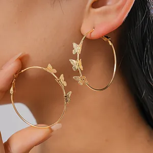 Western Fashion Alloy Butterfly Geometric Hoop Earrings With Silver Earring Post For Women Minimalist Elegant Daily Jewelry