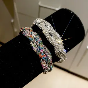 Elegante Vintage bunt geflochtene Strass Armbänder für Frauen Luxus Schmuck