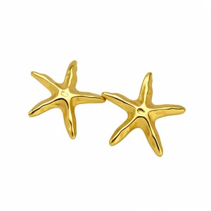 Elegant vintage gold starfish stud earrings with a luxury metallic finish for women