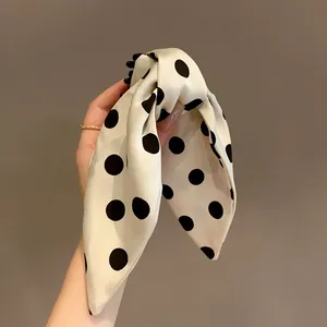 French Vintage Polka Dot Bow Hair Claw Women Satin Fabric Large Shark Clip Hairpin Elegant Fashion Commuting Hair Accessories