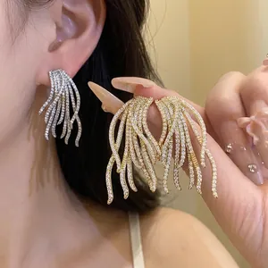 Vintage 18K Gold Plated Copper Rhinestone Pendant Earrings For Women Simple Elegant 925 Sterling Silver Earring Post Stud Earrings