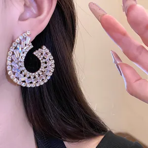 Vue détaillée de boucles d'oreilles spirales de luxe avec zircons scintillants