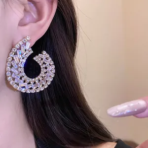 Vue détaillée de luxueuses boucles d'oreilles en argent ornées de zircons étincelants.