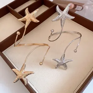 European American Metal Pleated Starfish Open Arm Cuff Bracelet Luxury Spiral Wrapped Bangle For Women Fashion Jewelry